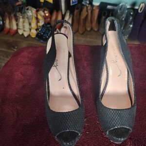 Black Slingback Peep-Toe Heels -